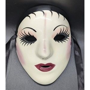 VINTAGE Fancy Faces Porcelain Wall Mask New Orleans Signed Mardi Gras 1984